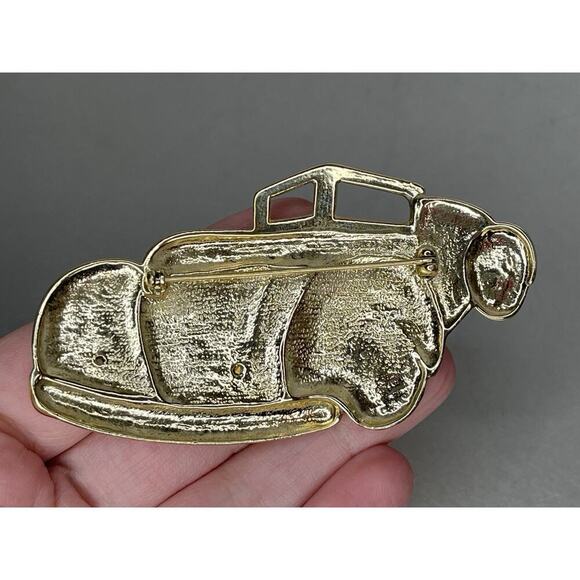 Vintage Convertible Car with Rhinestone Head Lights Gold XL Brooch Pin - Picture 2 of 4